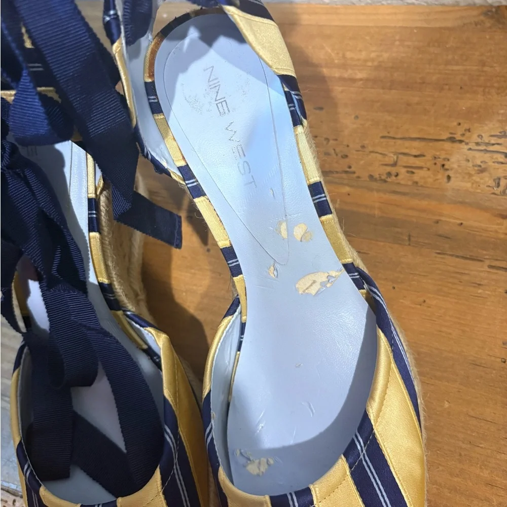 VTG Y2K RARE Satin Pinstripe Yellow Lace up Nine West Espadrilles Coquette